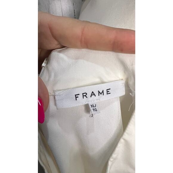 Frame Women's XL Ivory Keyhole Mock Neck Party Blouse Long Ruffle Sleeve - Picture 6 of 6